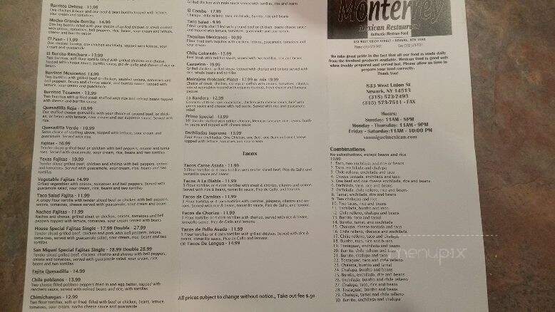 Monterrey Mexican Restaurant - Newark, NY menu_pic