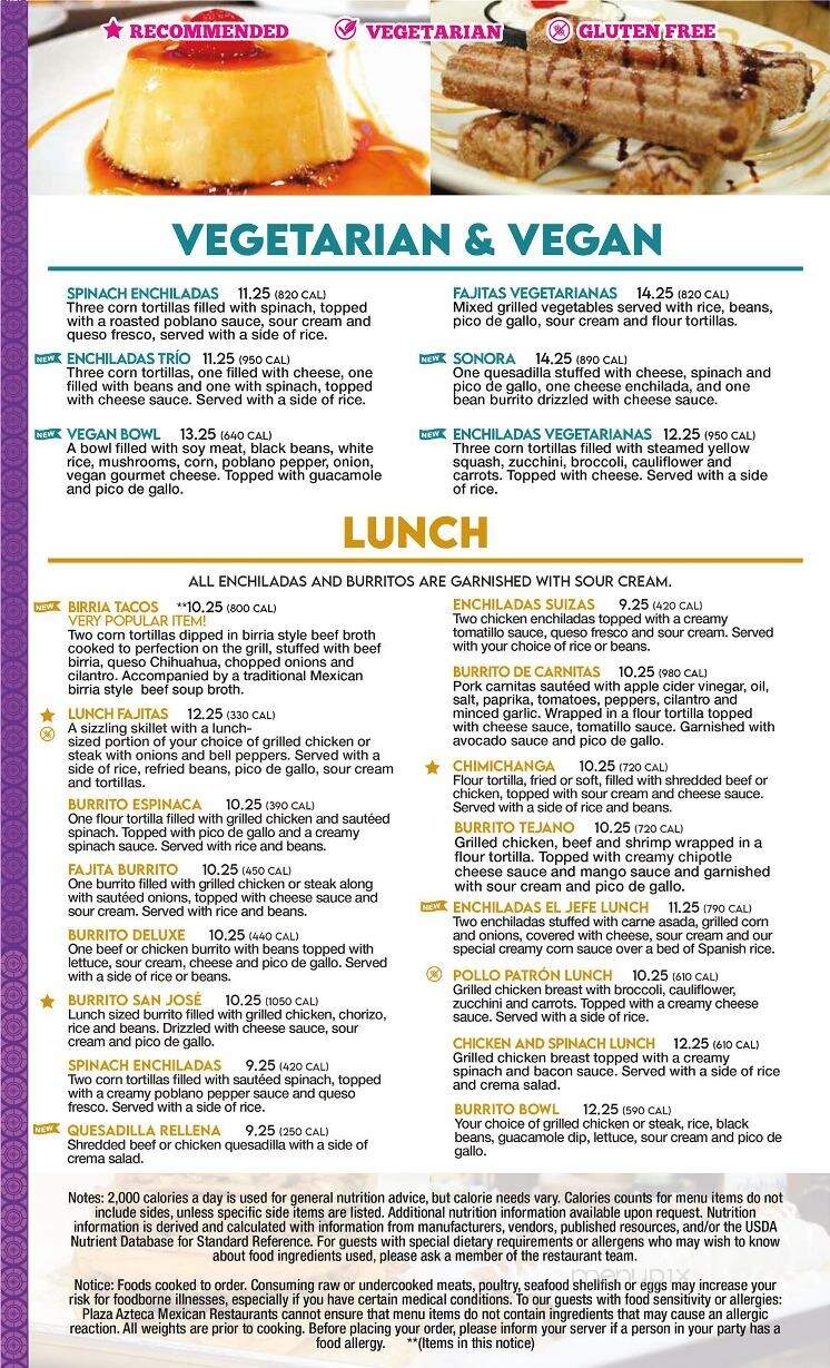 Plaza Azteca - White Oak, PA menu_pic