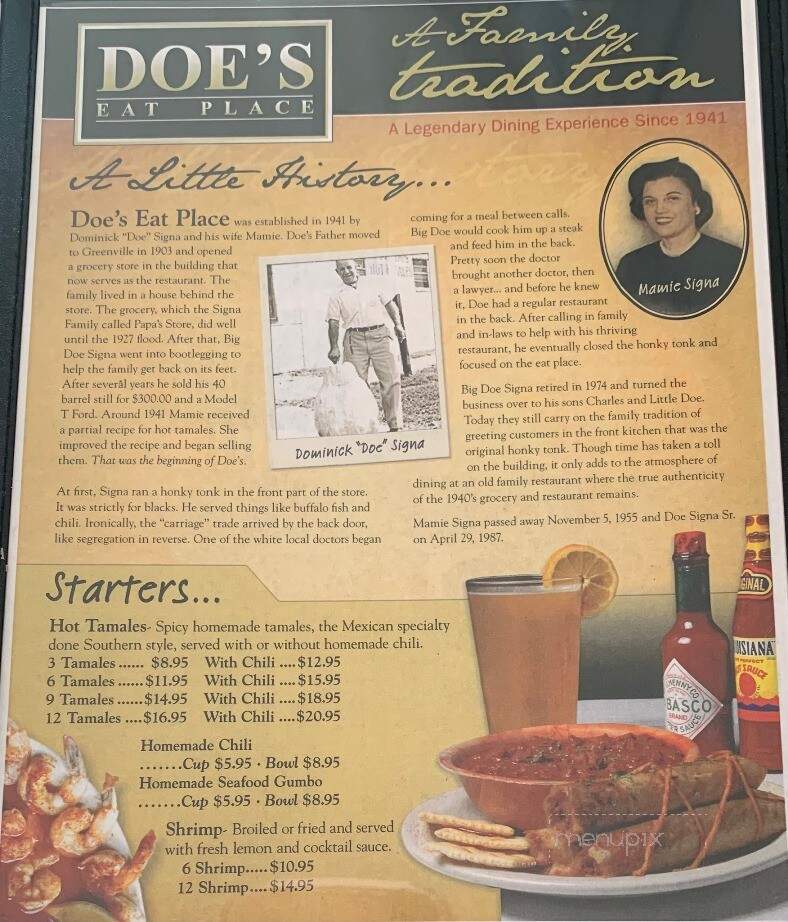 Doe's Eat Place - Jackson, TN menu_pic