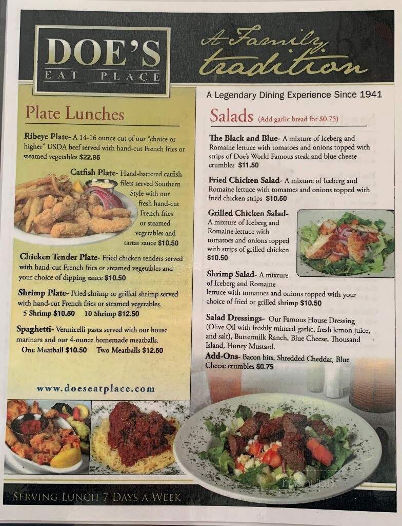 Doe's Eat Place - Jackson, TN menu_pic
