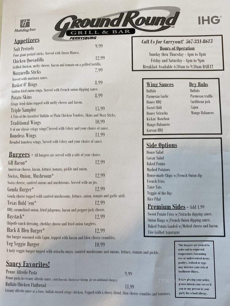 Ground Round Grill & Bar - Perrysburg, OH menu_pic