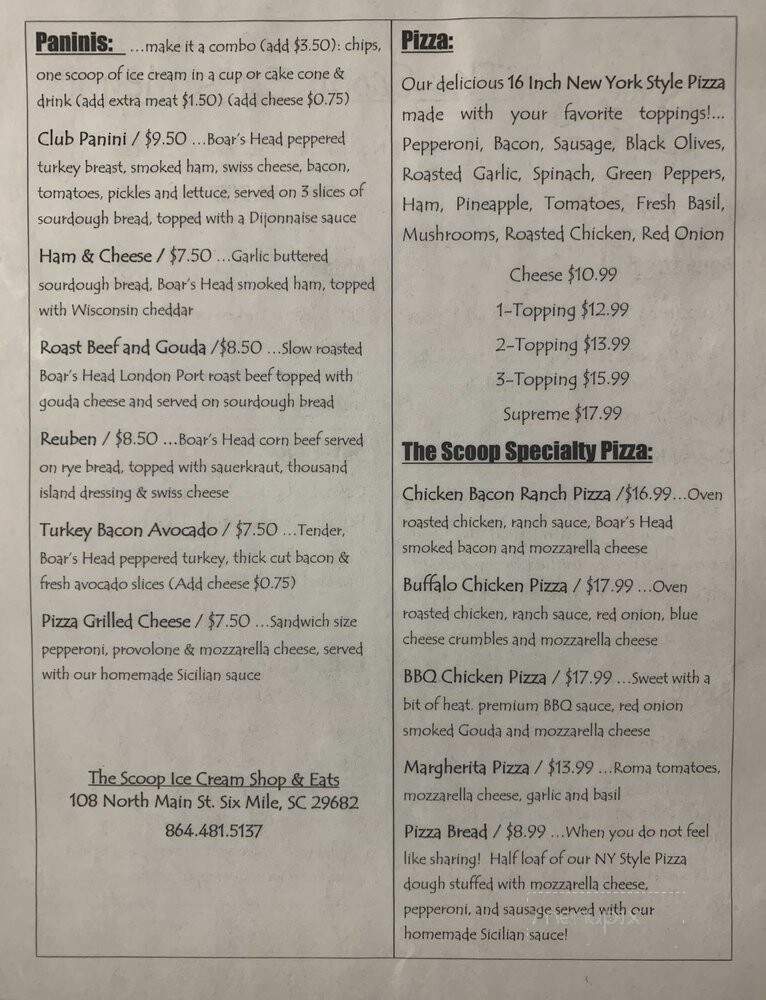 The Scoop - Six Mile, SC menu_pic