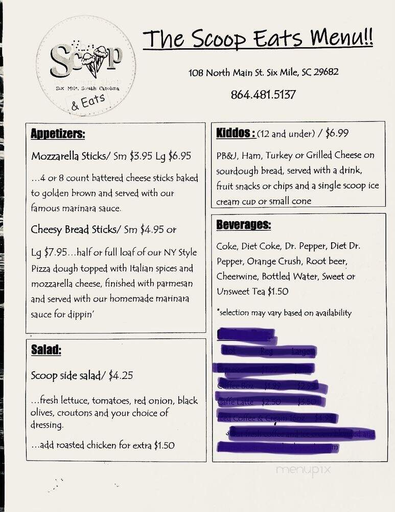 The Scoop - Six Mile, SC menu_pic