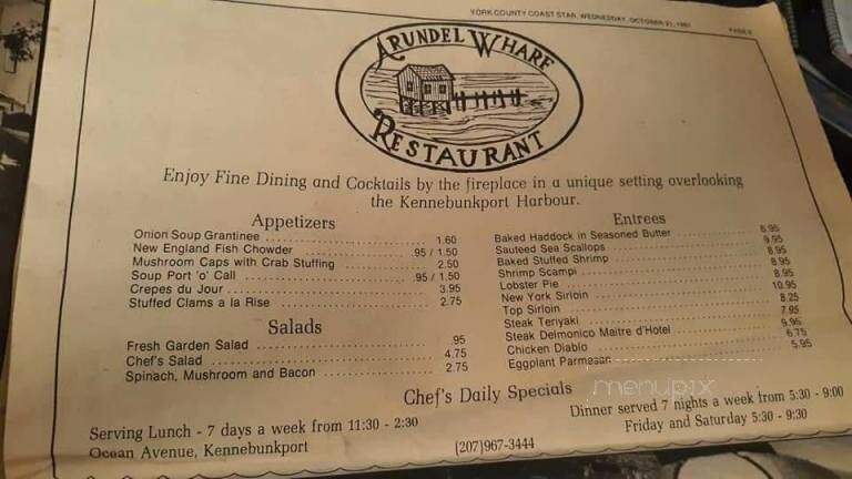 Arundel Wharf Restaurant - Kennebunkport, ME menu_pic