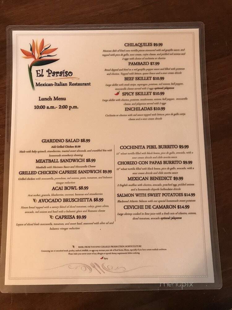 El Paraiso - Chino Valley, AZ menu_pic