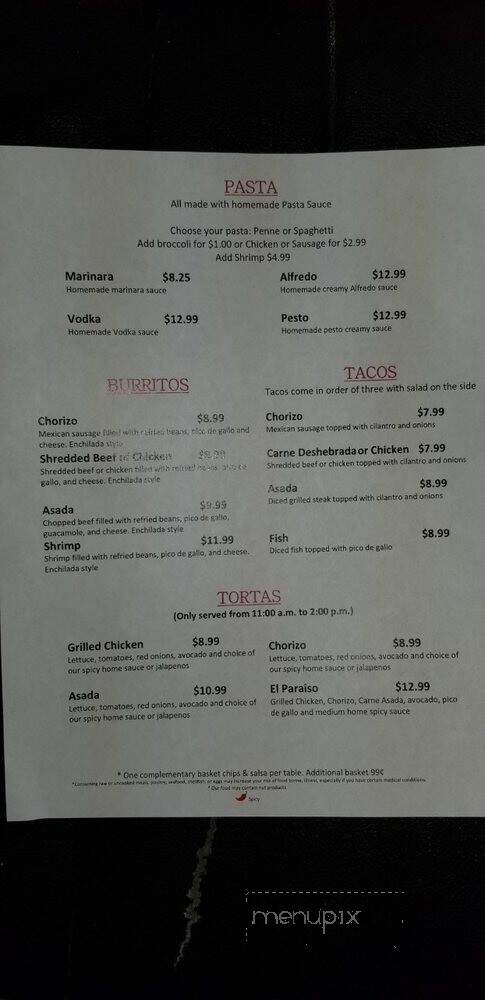 El Paraiso - Chino Valley, AZ menu_pic
