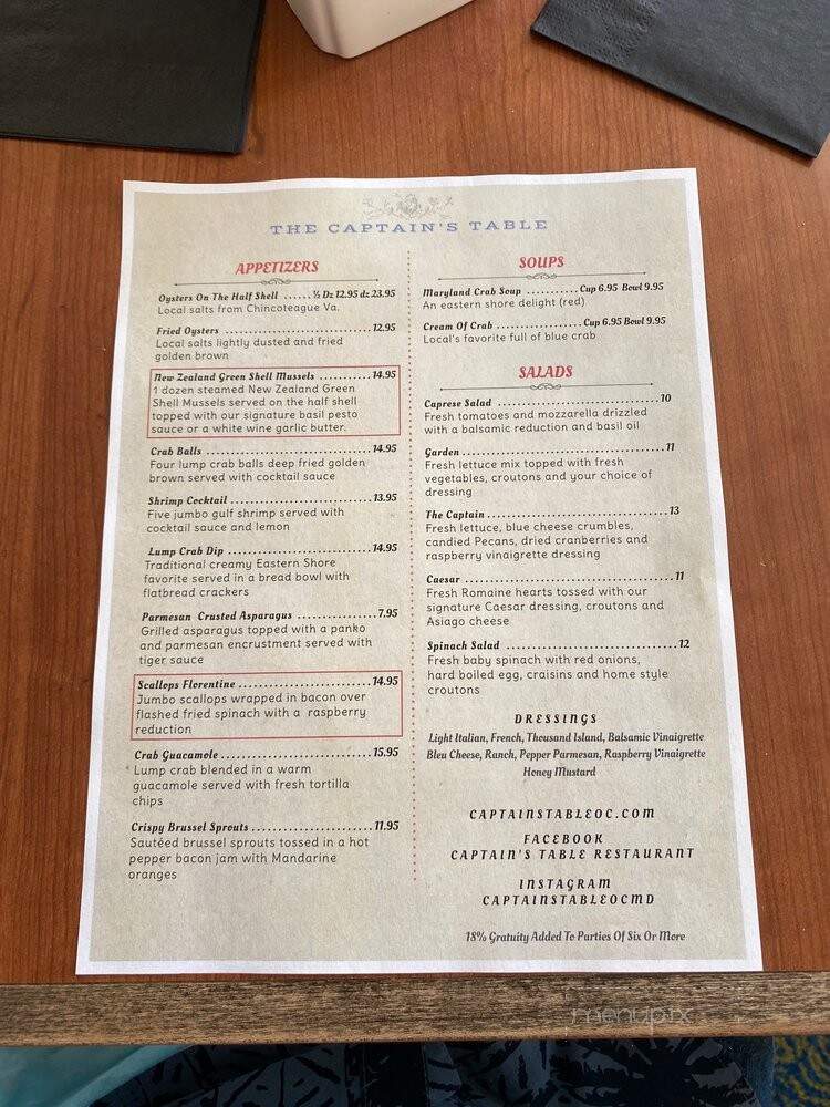 Captain's Table - Ocean City, MD menu_pic