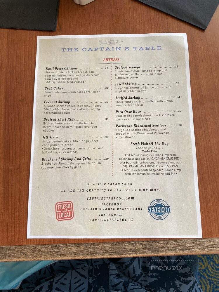 Captain's Table - Ocean City, MD menu_pic