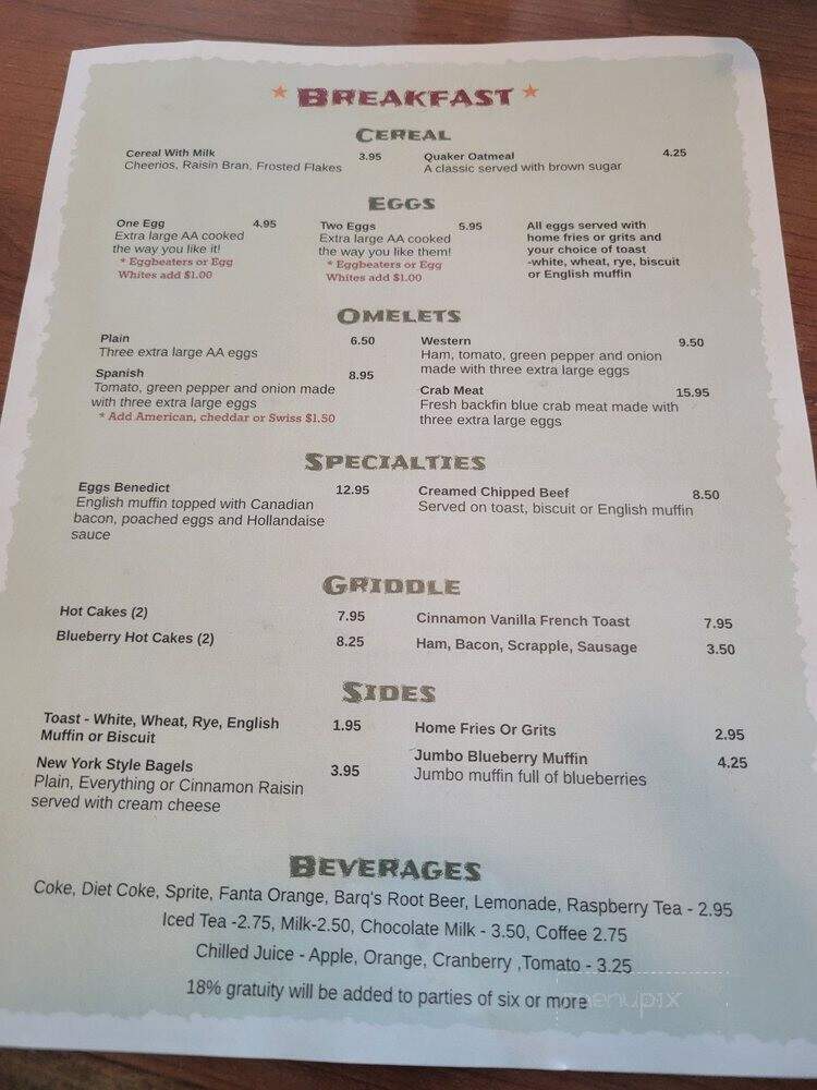 Captain's Table - Ocean City, MD menu_pic
