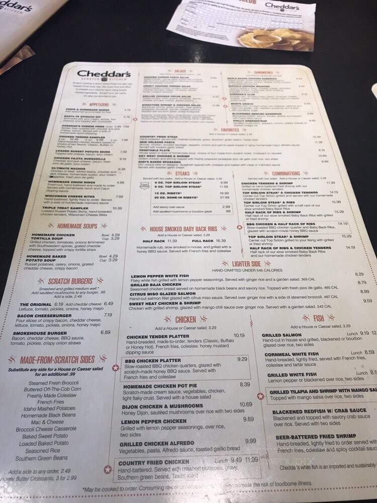 Cheddar's - Pigeon Forge, TN menu_pic
