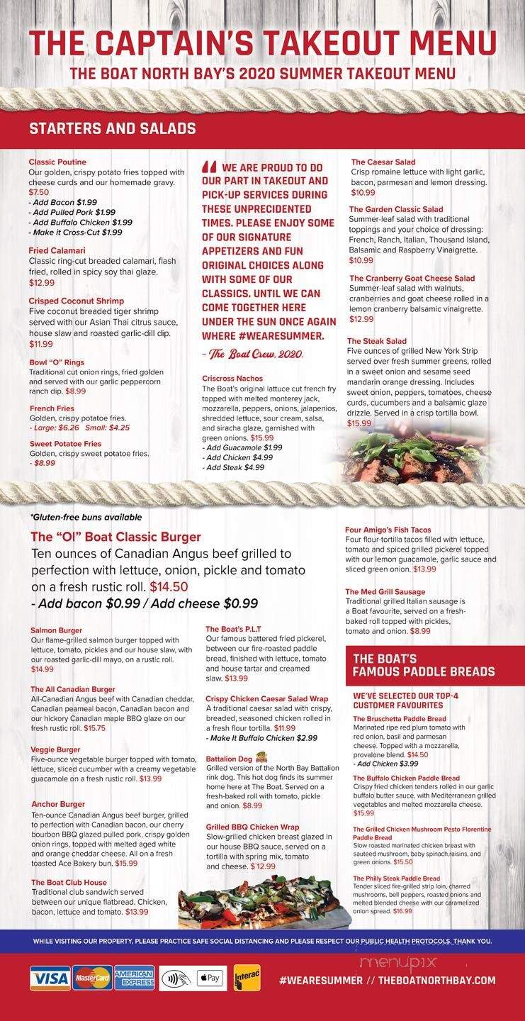 The Boat - North Bay, ON menu_pic