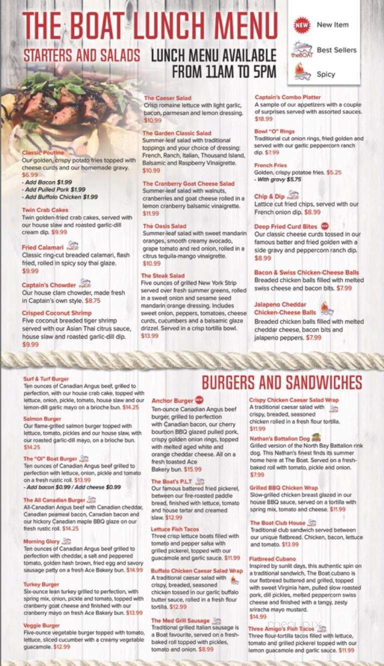 The Boat - North Bay, ON menu_pic