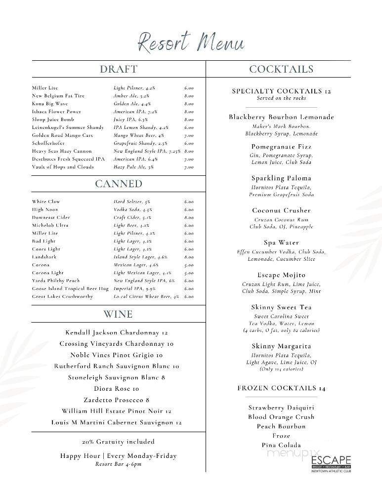 Escape Resort, Restaurant & Bar - Newtown, PA menu_pic