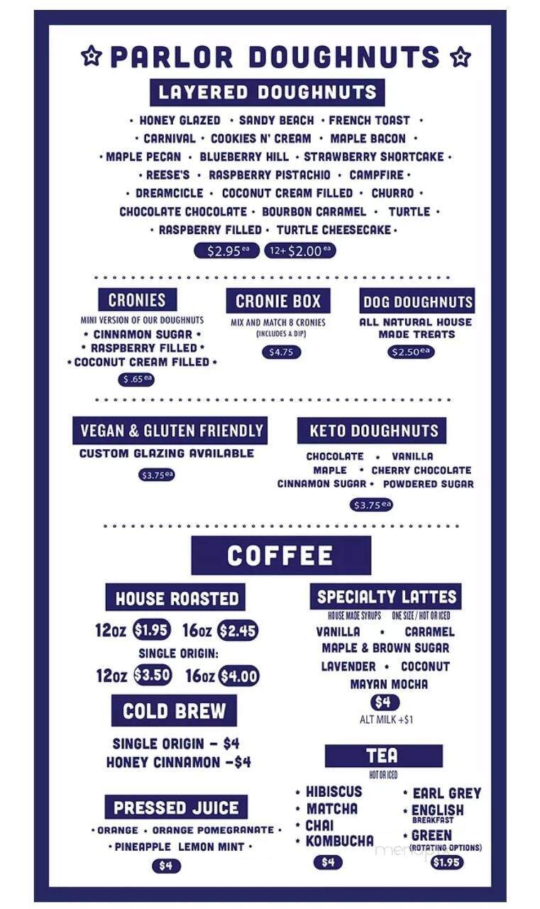 Parlor Doughnuts - Lexington, KY menu_pic