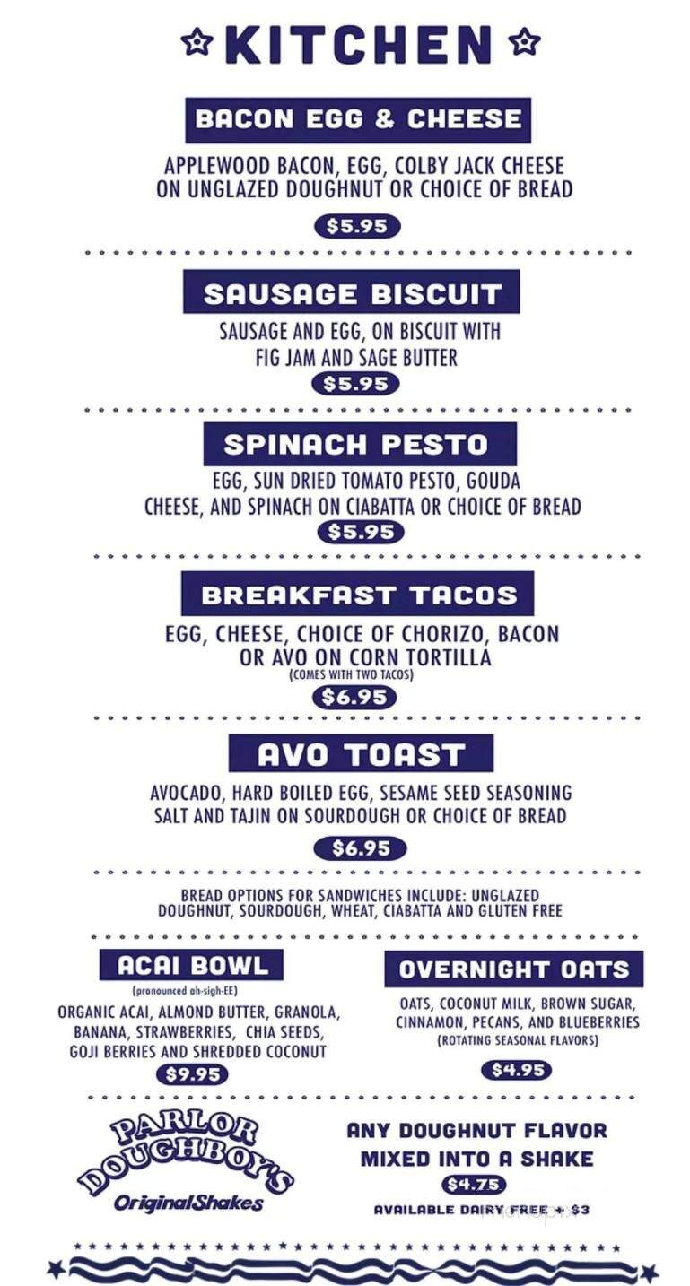 Parlor Doughnuts - Lexington, KY menu_pic
