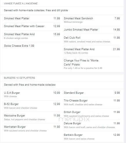La Barbie's Restaurant - Dorval, QC menu_pic