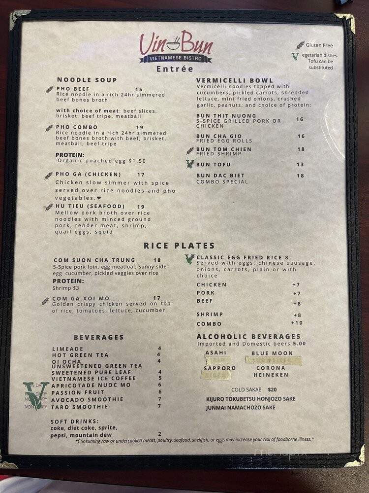 VinBun Vietnamese Bistro - Middletown, KY menu_pic