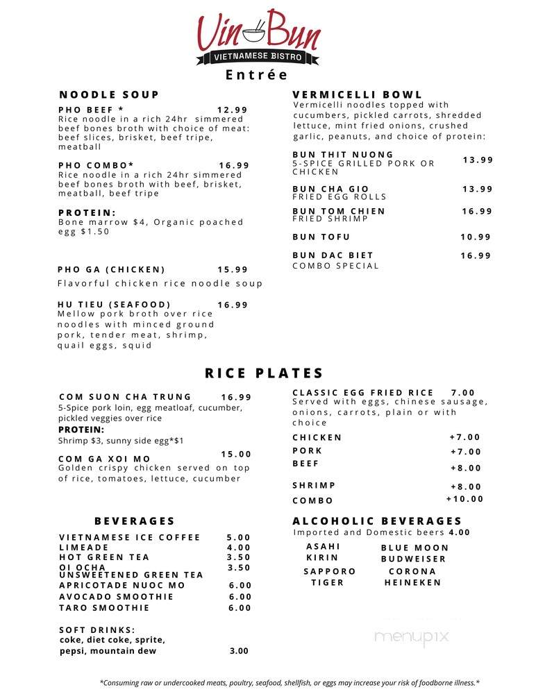 VinBun Vietnamese Bistro - Middletown, KY menu_pic