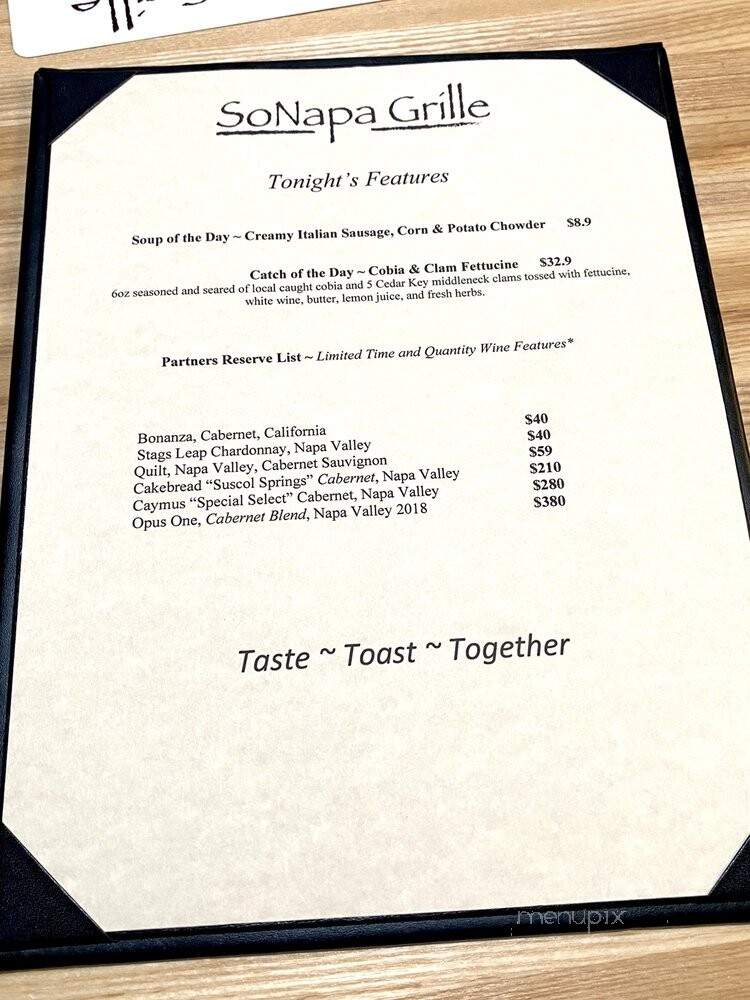 SoNapa Grille - Jacksonville Beach, FL menu_pic