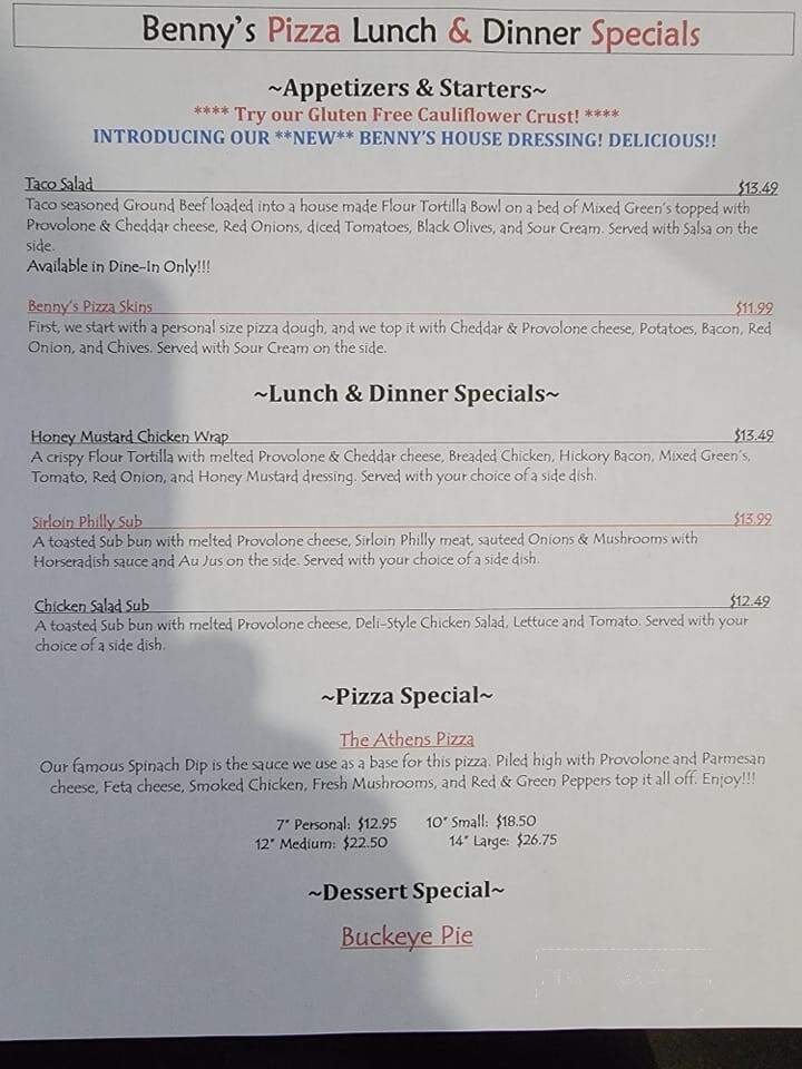 Benny's Pizza - Marysville, OH menu_pic
