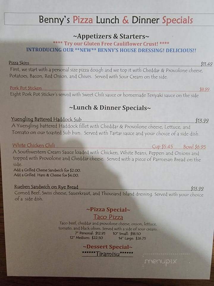 Benny's Pizza - Marysville, OH menu_pic