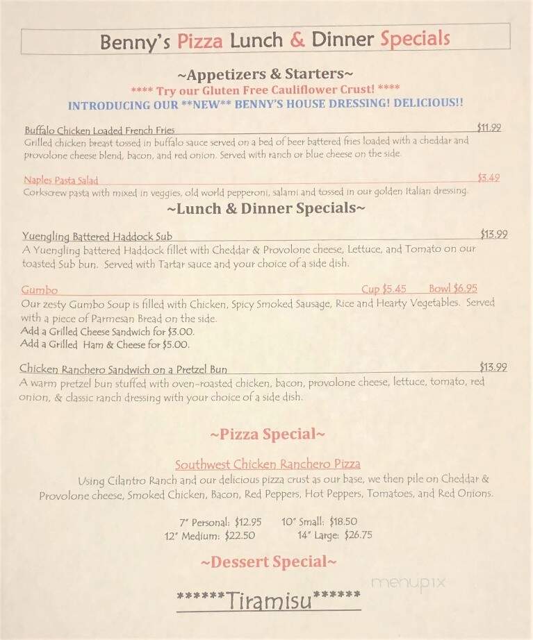 Benny's Pizza - Marysville, OH menu_pic