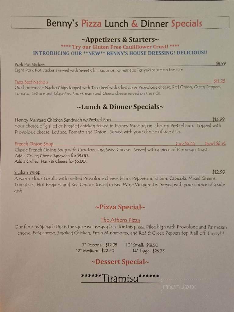 Benny's Pizza - Marysville, OH menu_pic