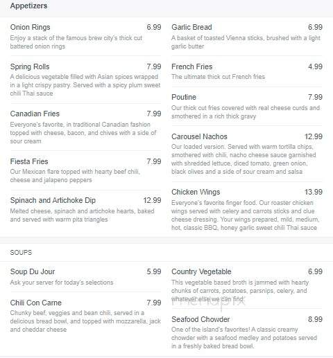Carousel Cafe - Toronto Islands, ON menu_pic