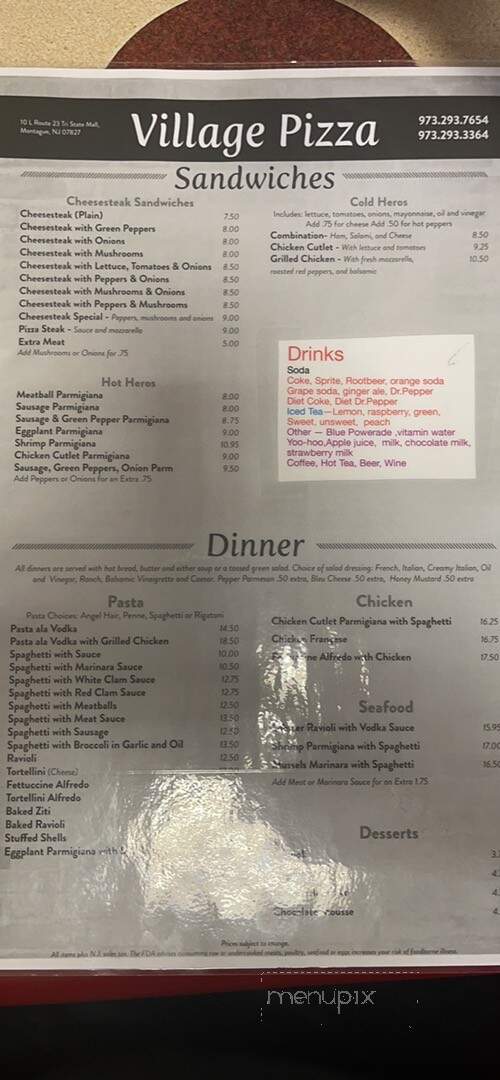 Village Pizza - Montague, NJ menu_pic