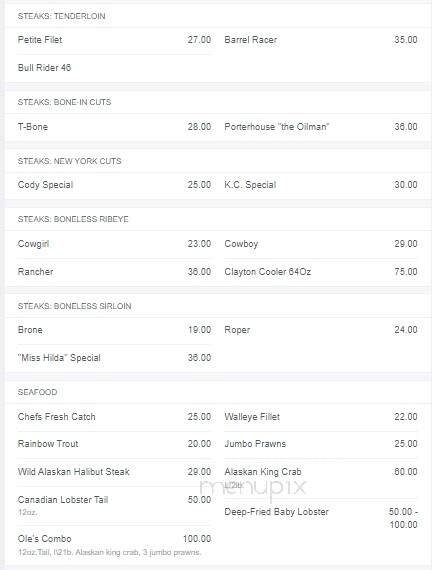 Cassie's Supper Club - Cody, WY menu_pic