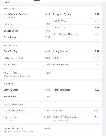 Cassie's Supper Club - Cody, WY menu_pic