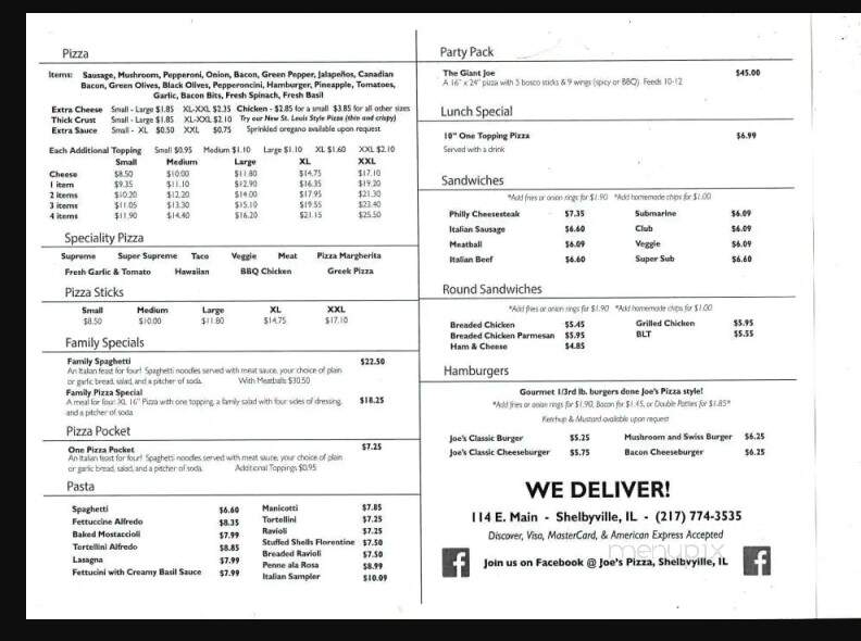 Joe's Pizza - Shelbyville, IL menu_pic