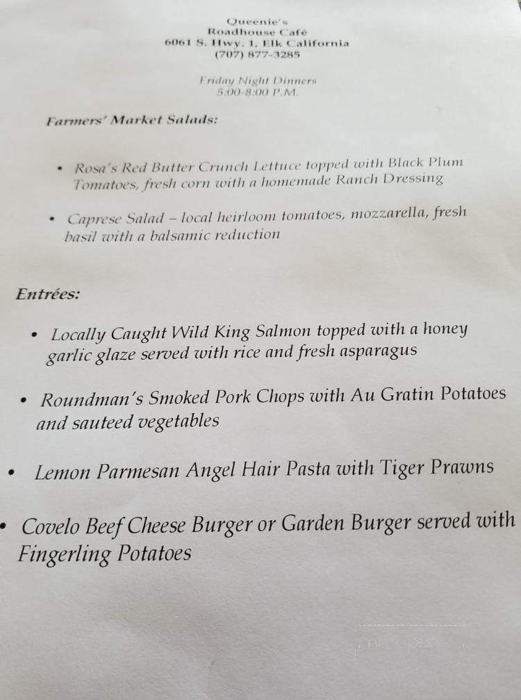 Queenie's Roadhouse Cafe - Elk, CA menu_pic
