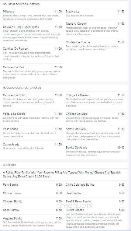 El Tapatio - Yankton, SD menu_pic