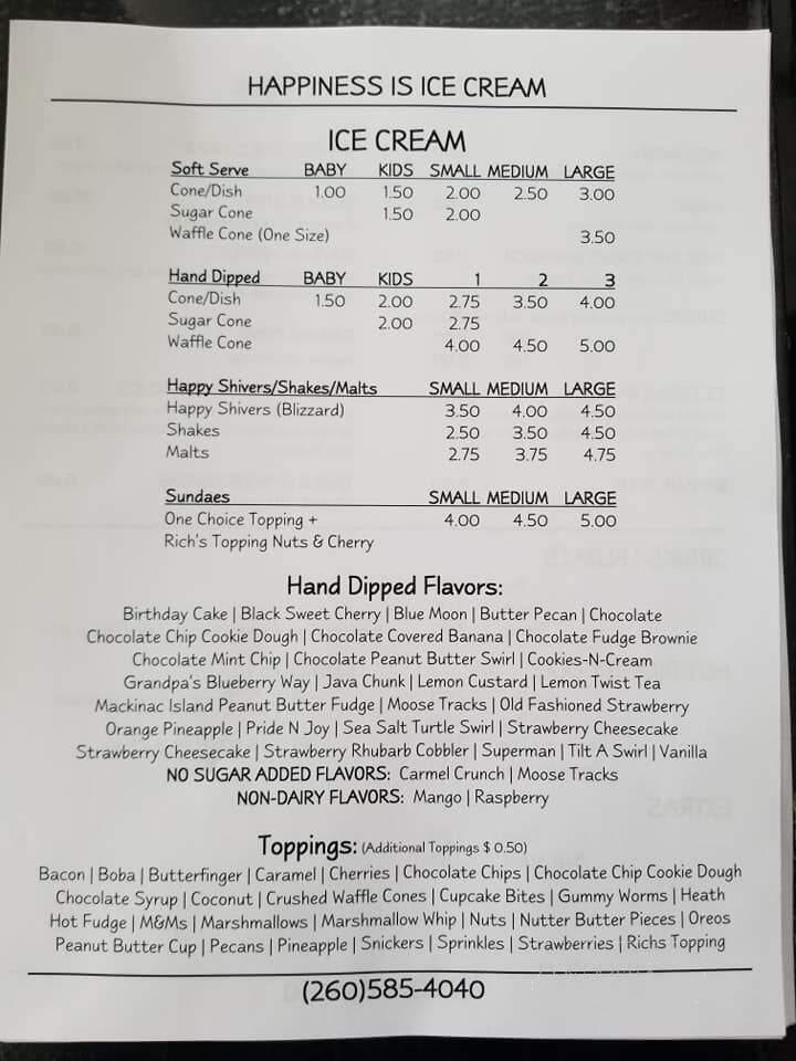 Happiness Is Ice Cream - Howe, IN menu_pic