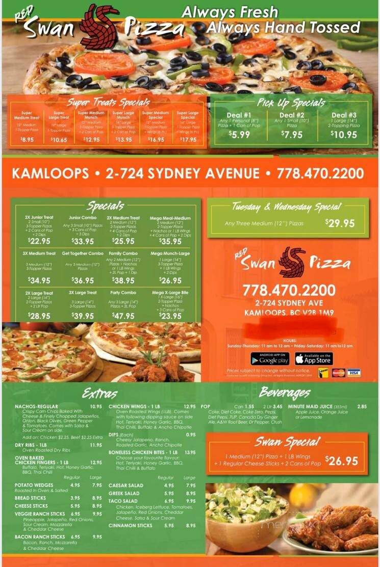 Red swan pizza - Kamloops, BC menu_pic