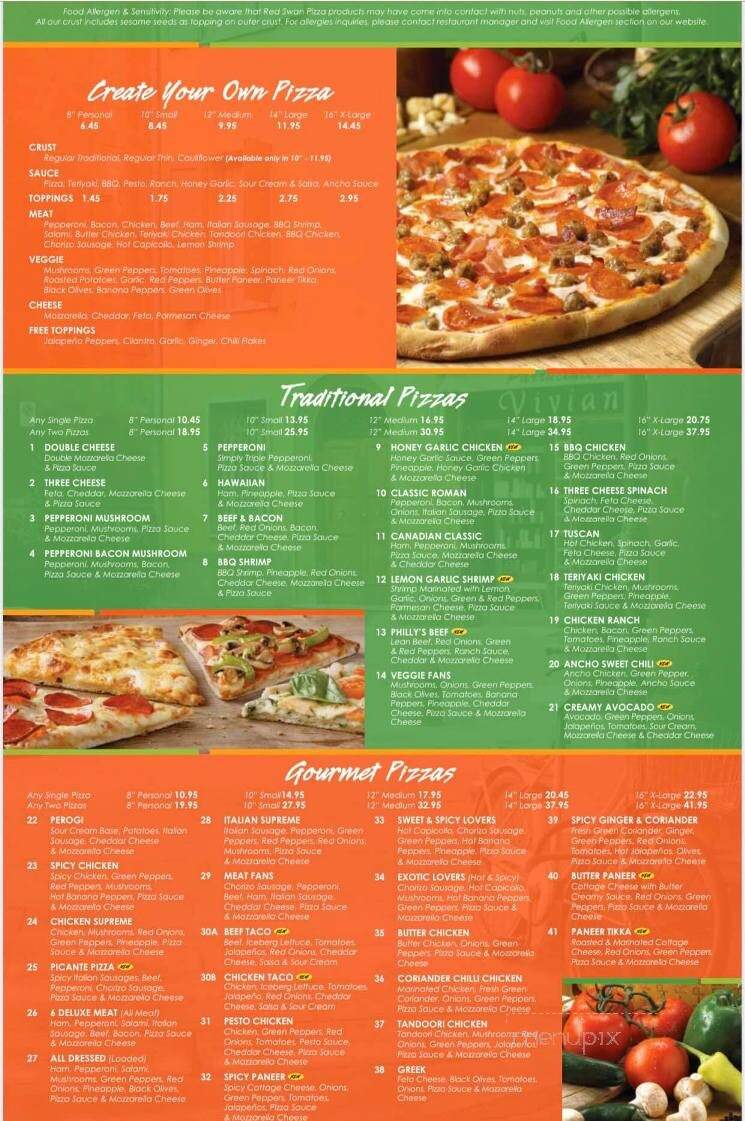 Red swan pizza - Kamloops, BC menu_pic