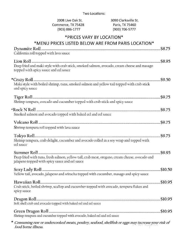 Tokyo Express - Asheboro, NC menu_pic