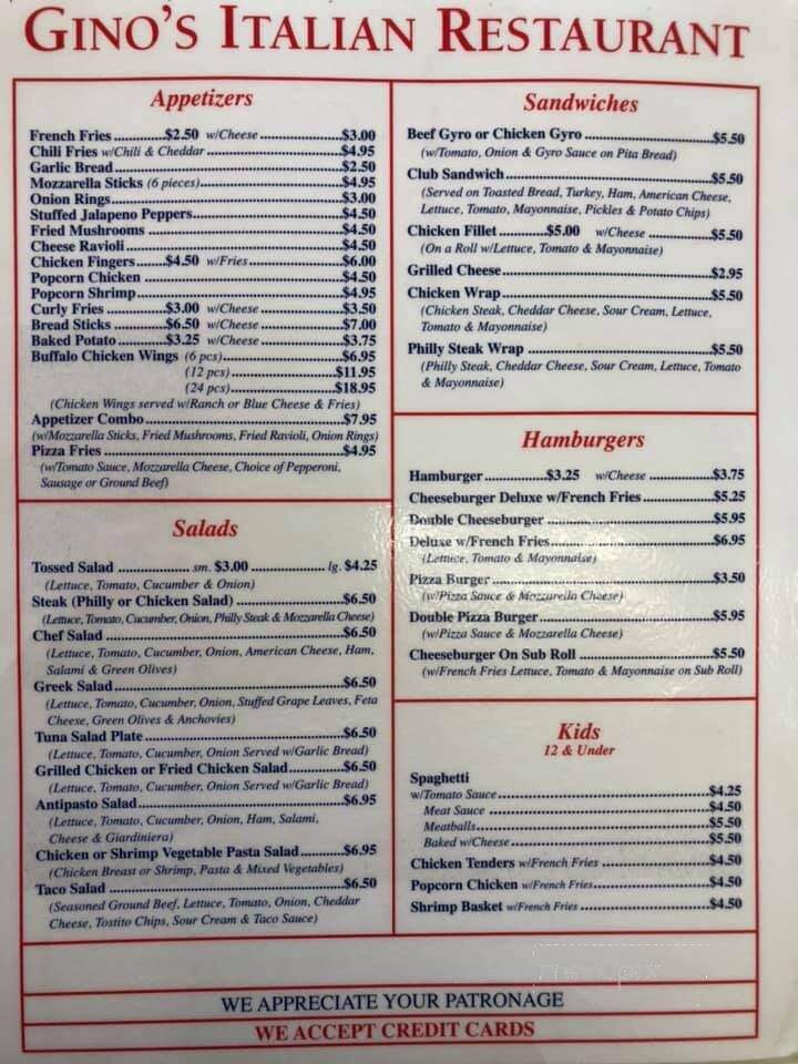 Gino's Pizza - Chase City, VA menu_pic