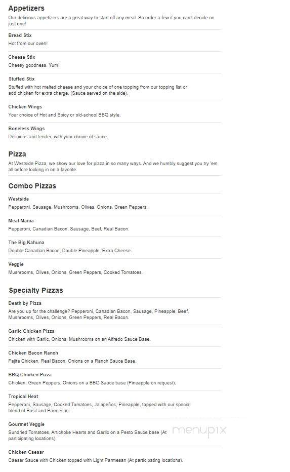 Westside Pizza - Omak, WA menu_pic