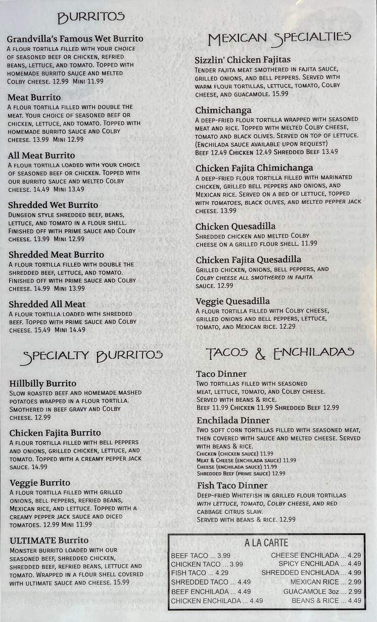 Grandvilla Restaurants - Grandville, MI menu_pic