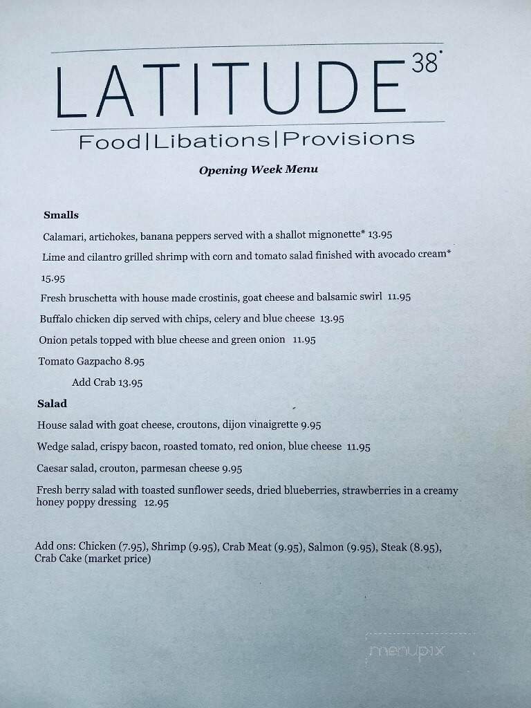 Latitude 38 - Oxford, MD menu_pic