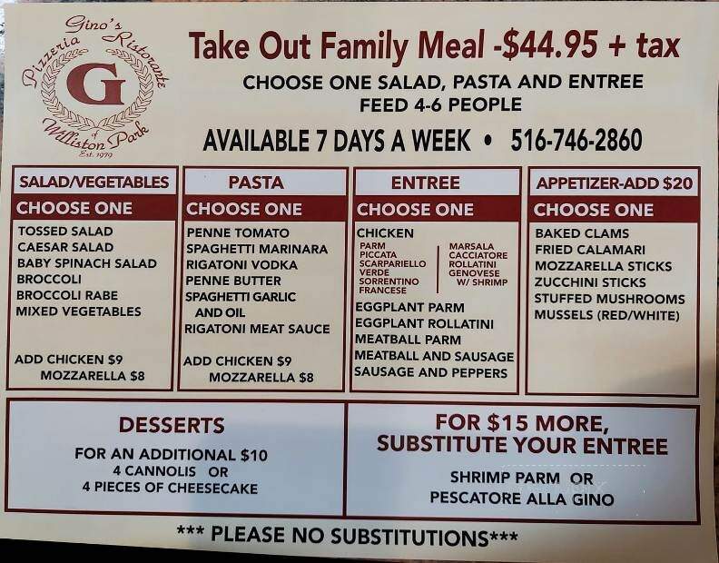 Gino's Pizza - Williston Park, NY menu_pic