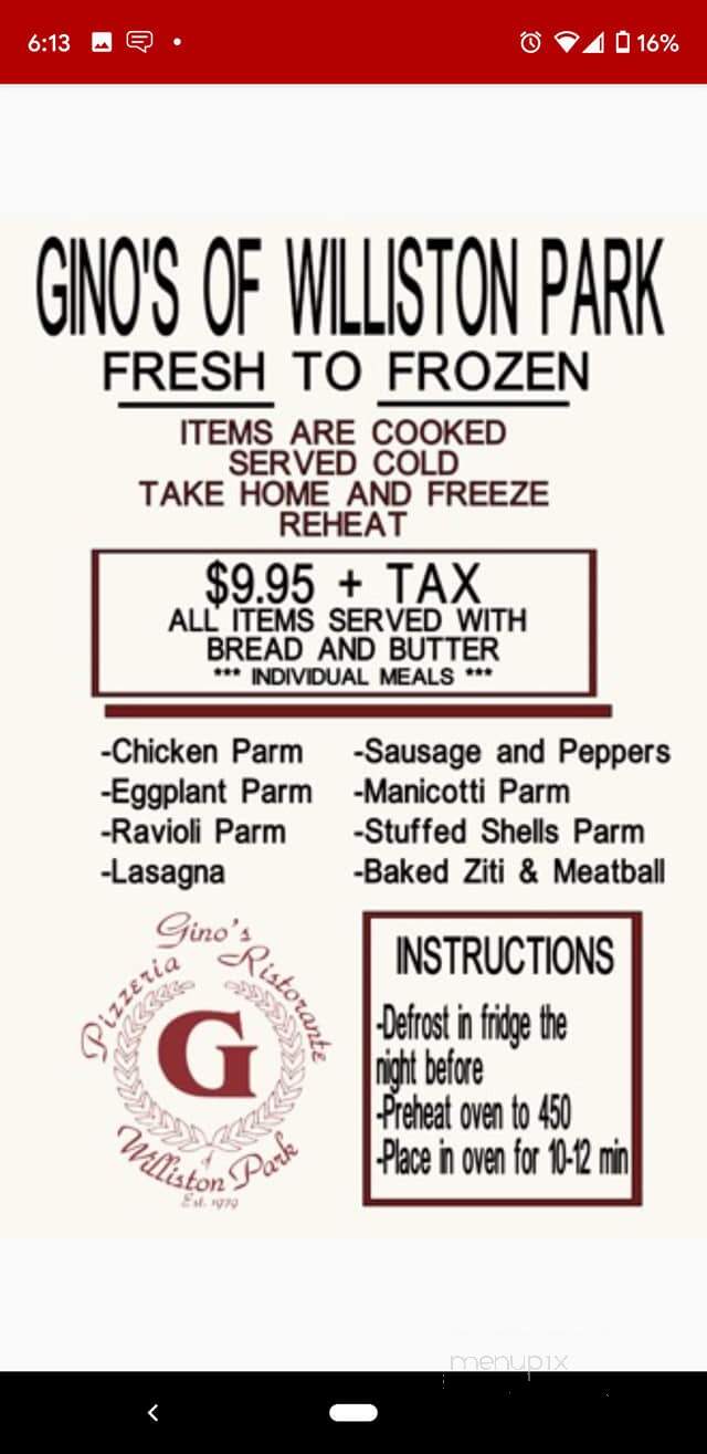 Gino's Pizza - Williston Park, NY menu_pic