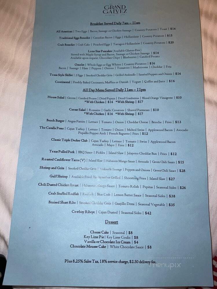 Hotel Galvez - Galveston, TX menu_pic