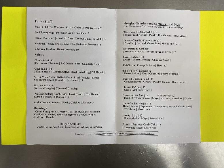 Funkalicious Market and Deli - White River Junction, VT menu_pic