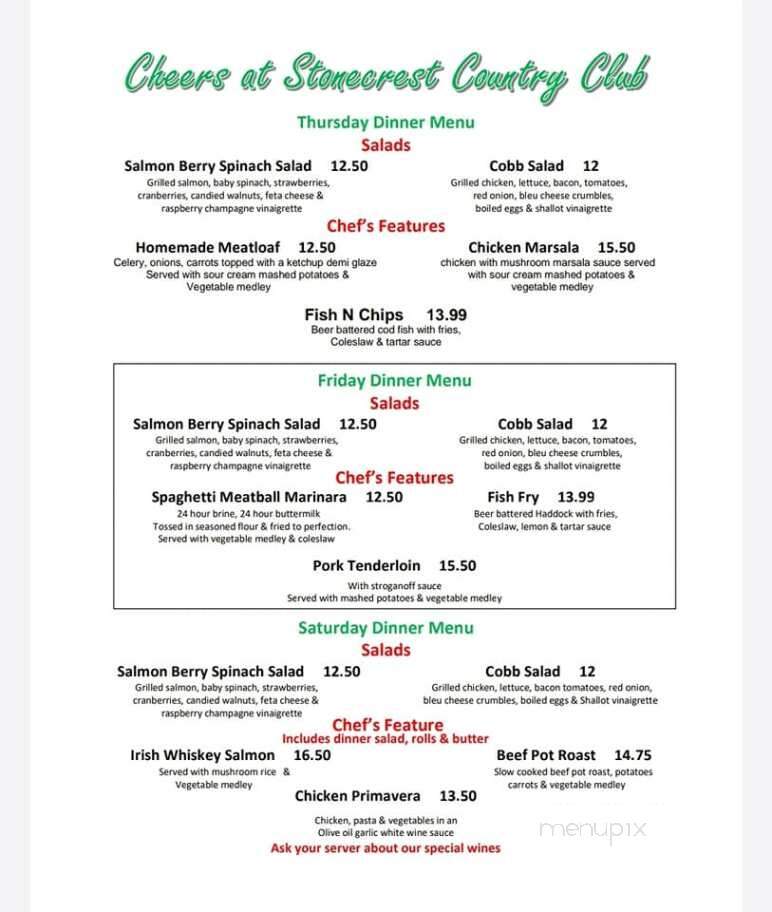Cheers at Stonecrest - Summerfield, FL menu_pic