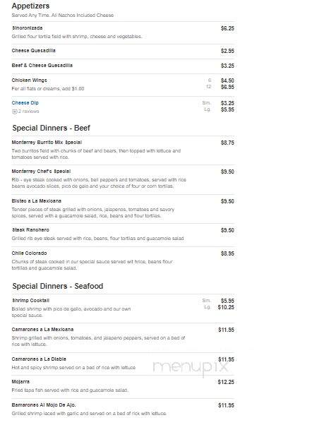 Monterrey Mexican Restaurant - Augusta, GA menu_pic