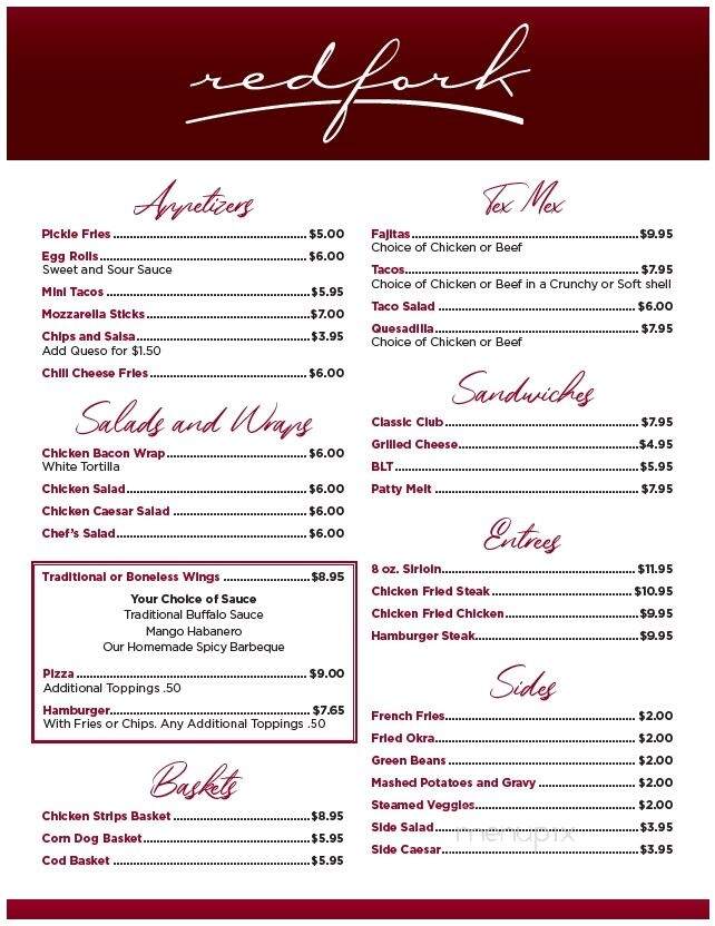 Redfork - Harrah, OK menu_pic