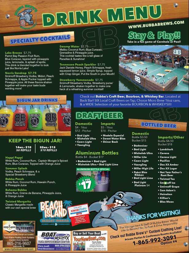 Bubba's Brew - Maynardville, TN menu_pic